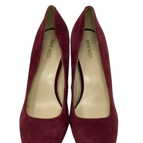 Nine West Burgundy Suede Block Heel Pumps Sz 11 Classic Holiday Dress Shoes - Picture 4 of 10